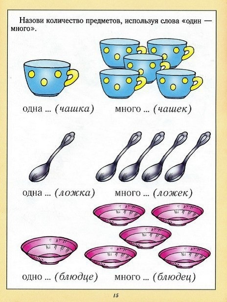 Задания где нужно назвать предметы используя один и много