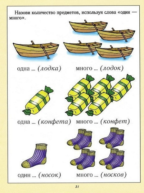 Задания где нужно назвать предметы используя один и много