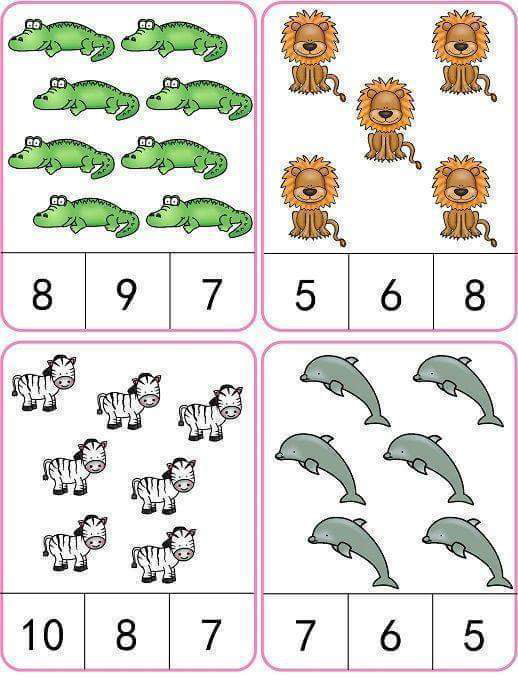 Посчитай сколько картинок и обведи правильный ответ