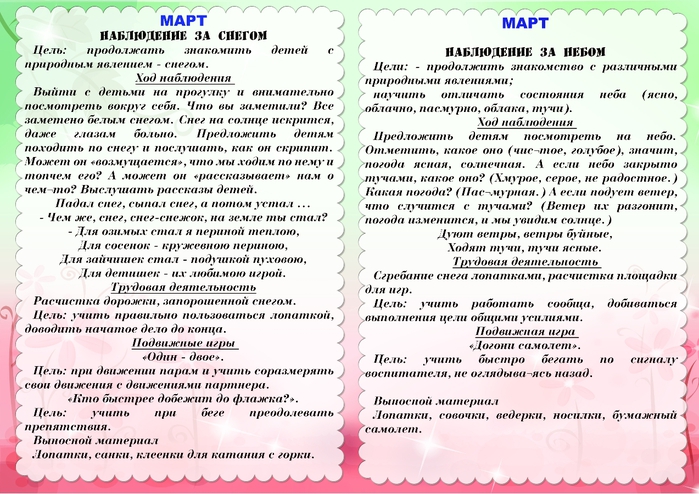 Картотека весенних прогулок с детьми в детском ваду