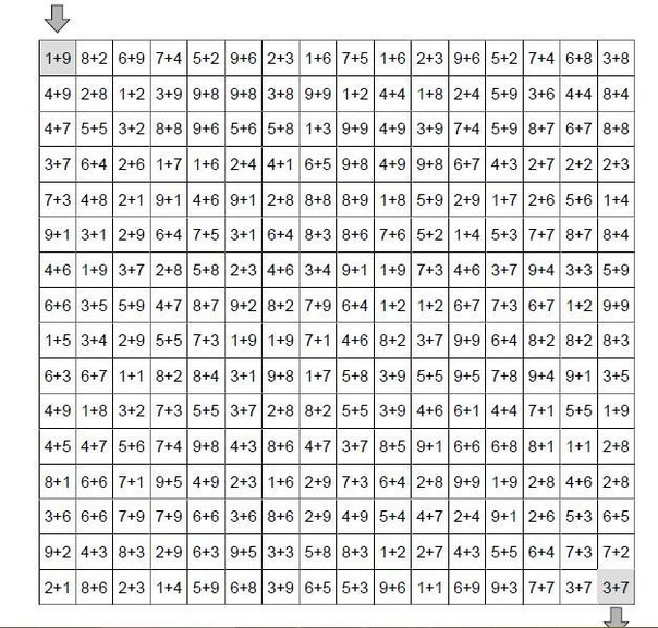 Математический лабиринт. Задание на сложение. Пройди лабиринт решая примеры.