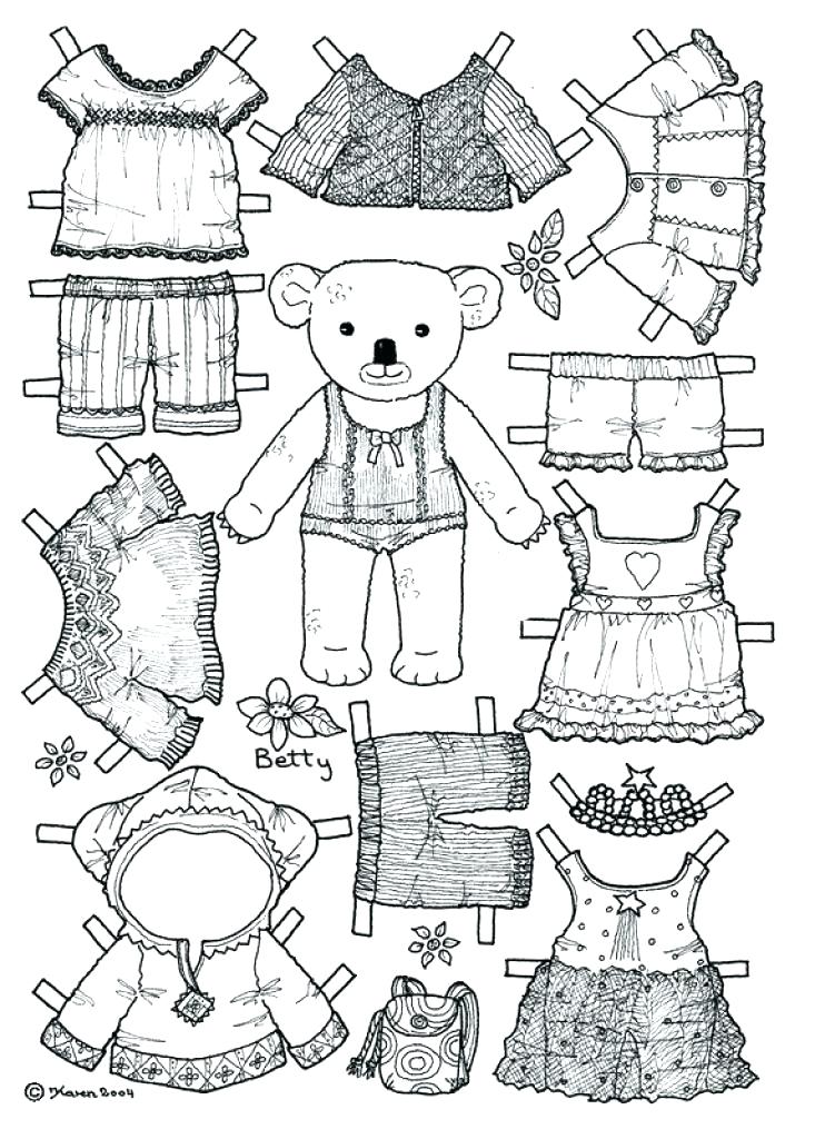 Раскраска девочка с одеждой бумажная кукла для вырезания