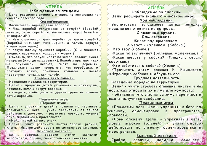 Картотека весенних прогулок с детьми в детском ваду