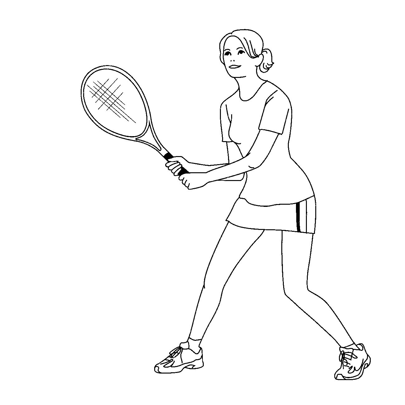 Раскраски про теннис. Люди играют в большой теннис с ракеткой и теннисным мячом