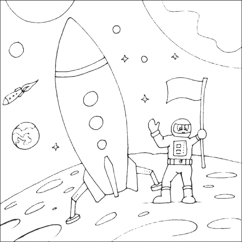 Космонавт прилетел на луне устанавливает флаг на луне