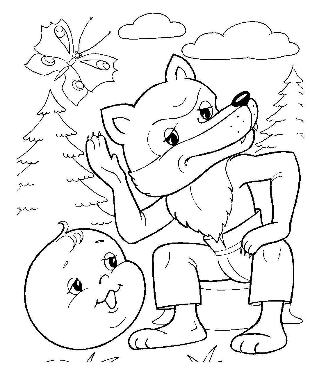 Раскраска колобок для детей распечатать в хорошем качестве 