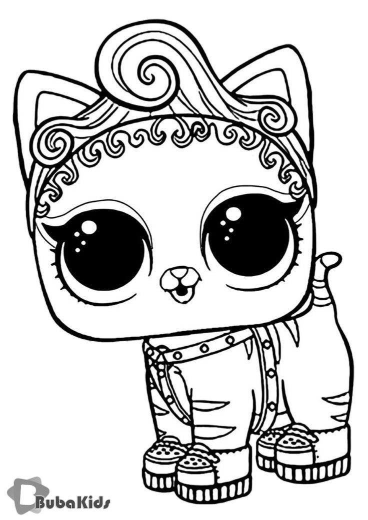 Раскраски лол питомцы Purr Baby, кукла лол котенок в ошейнике для кошек.