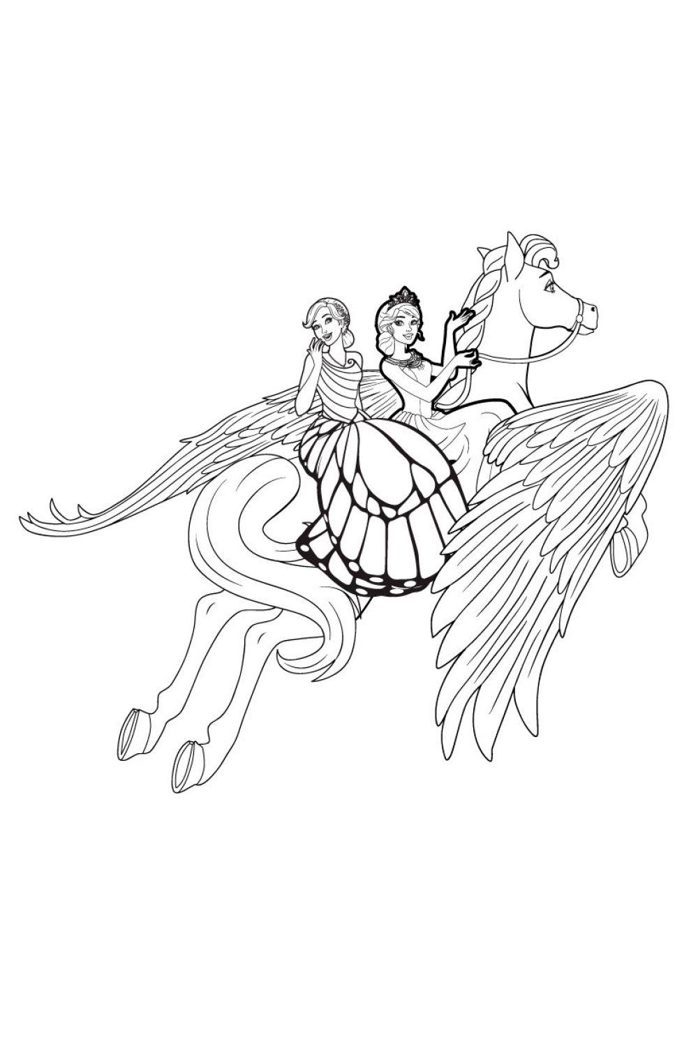 Барби с подругой летит на коне с крыльями