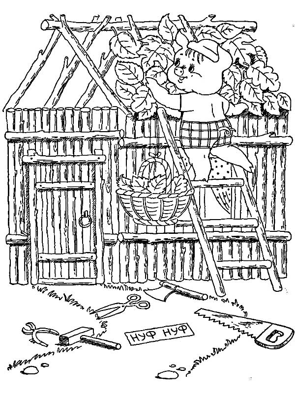 Раскраски с поросятами и волком. Три поросенка скачать бесплатно онлайн