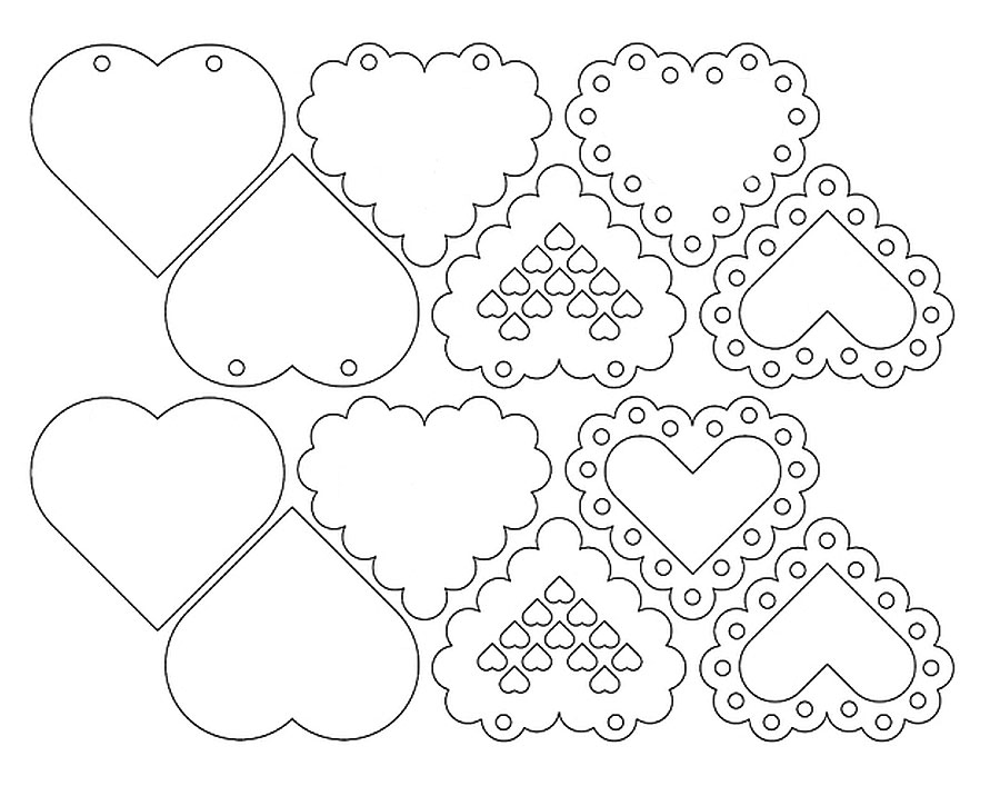 Контуры сердец и валентинок для вырезания, поделок и аппликаций