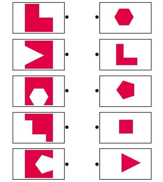 Собери фигуру из двух половинок. Задания на логику.