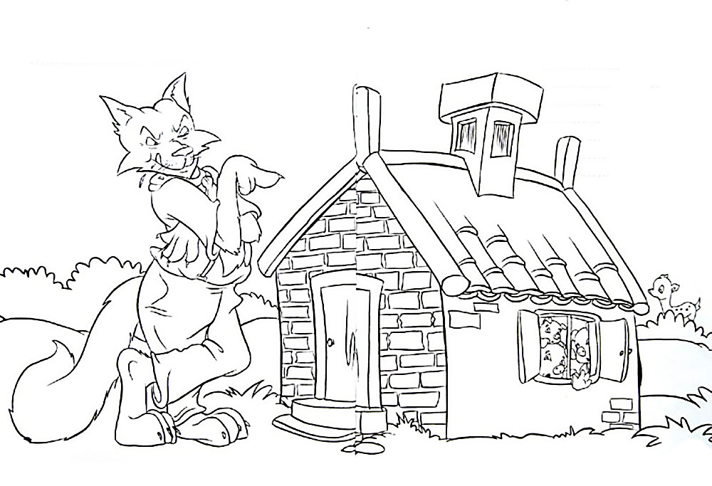 Раскраски с поросятами и волком. Три поросенка скачать бесплатно онлайн