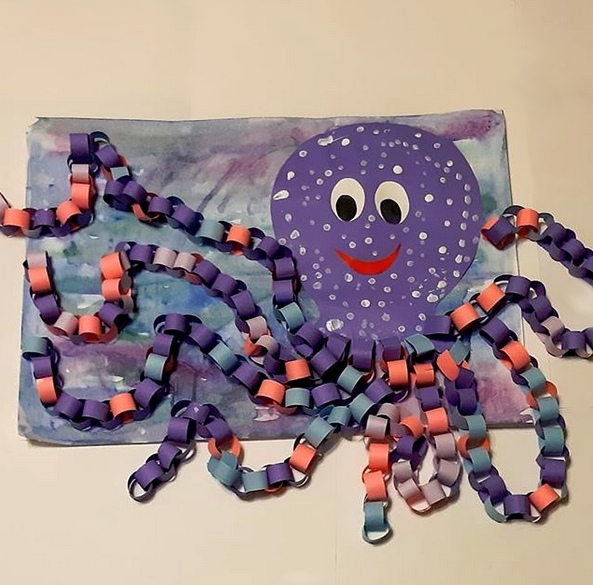 Аппликация осьминог из цветной бумаги