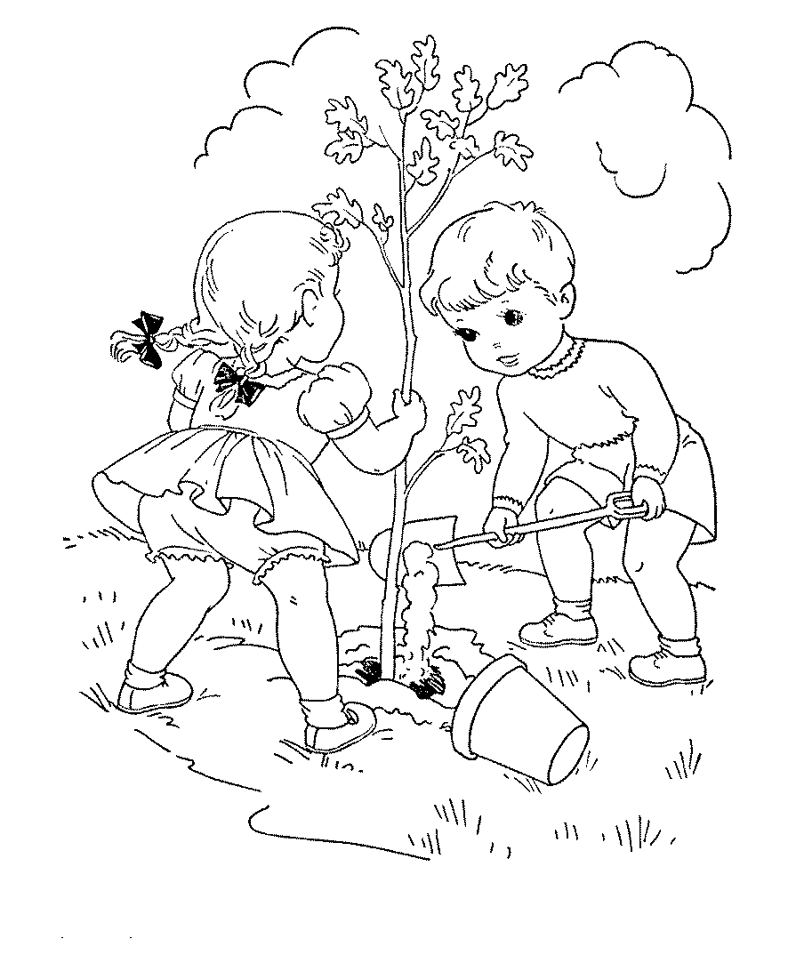 Посадка новых деревьев. Раскраски по окружающему миру