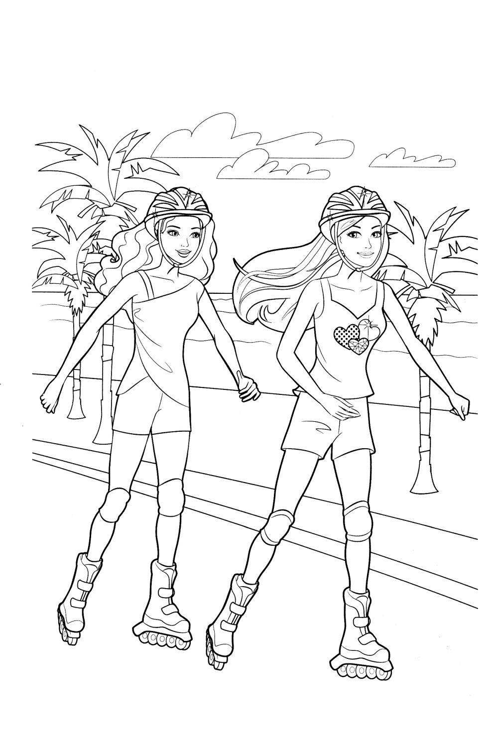 Девочки на роликах среди пальм на роликах