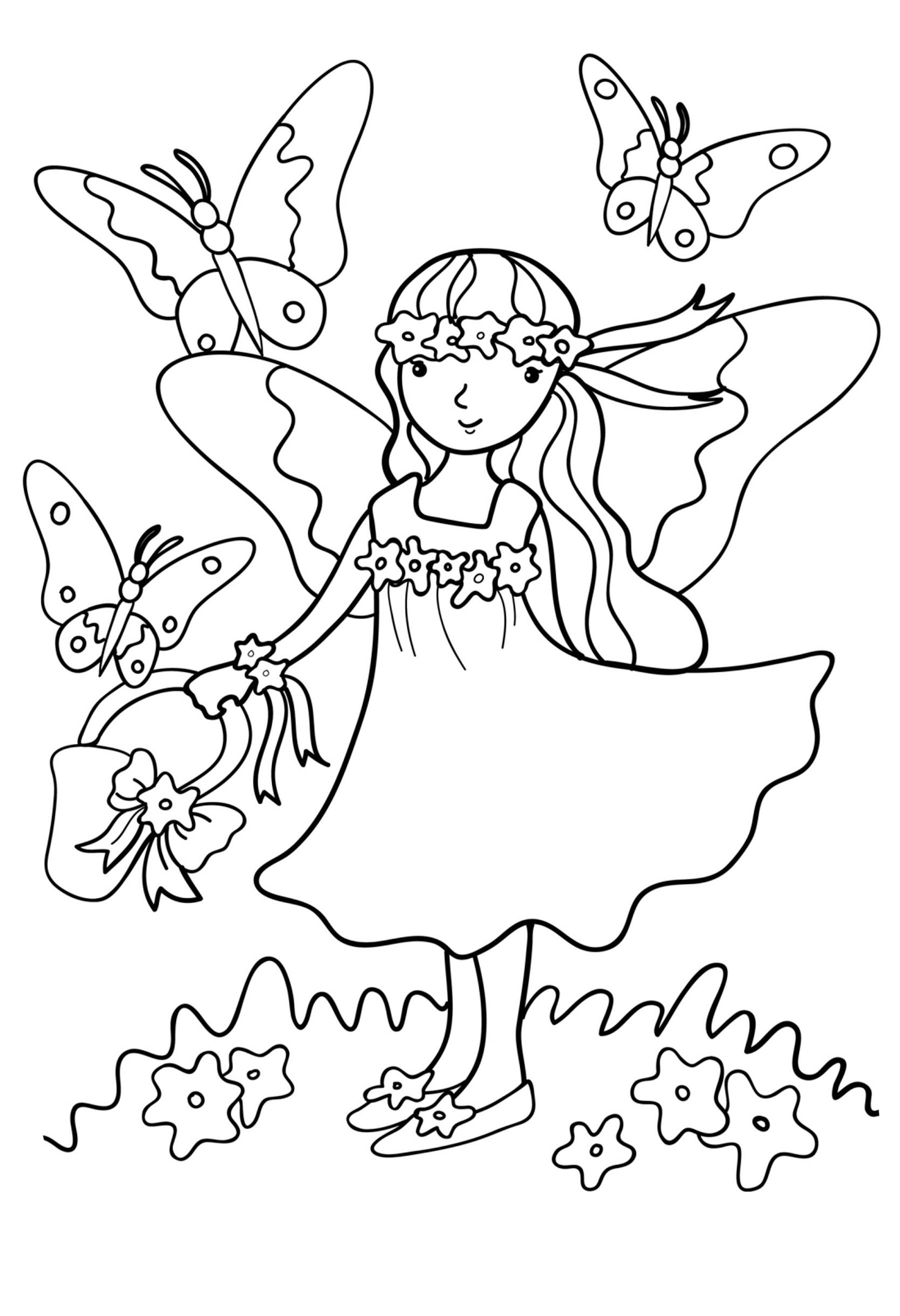 Маленькая девочка играет с бабочками