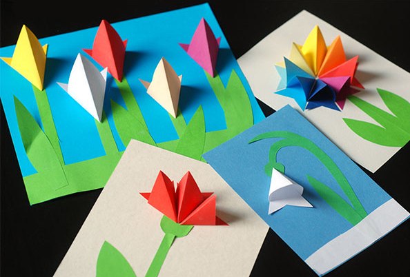 Объемная аппликация цветов из цветной бумаги