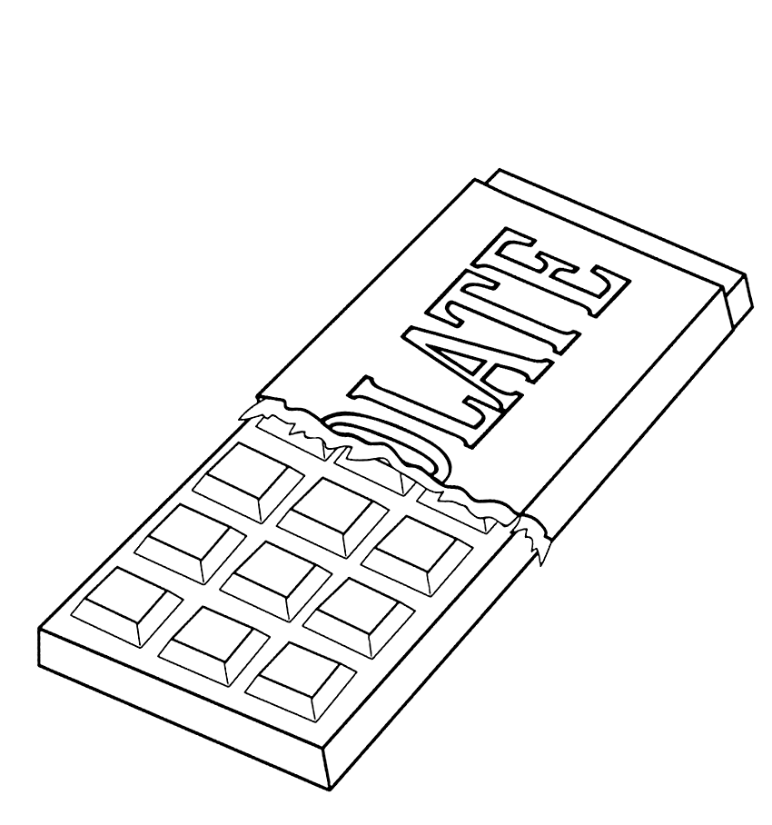 Шоколадки. Раскраски с плитками шоколада и шоколадными конфетами