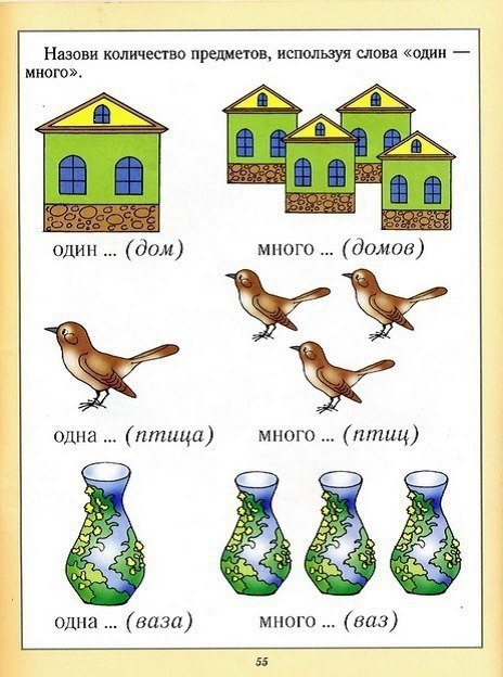 Задания где нужно назвать предметы используя один и много