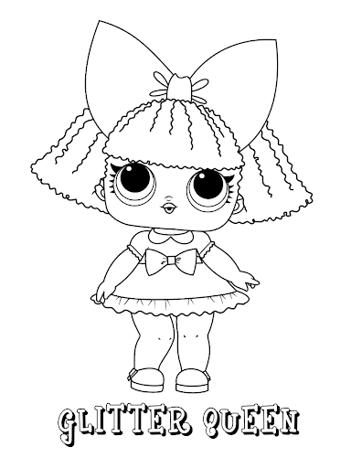 Раскраска Glitter Queen скачать. Раскраска с куклой лол.    