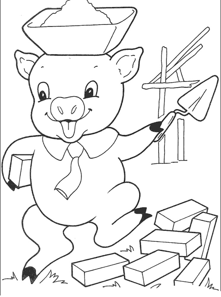 Раскраски с поросятами и волком. Три поросенка скачать бесплатно онлайн