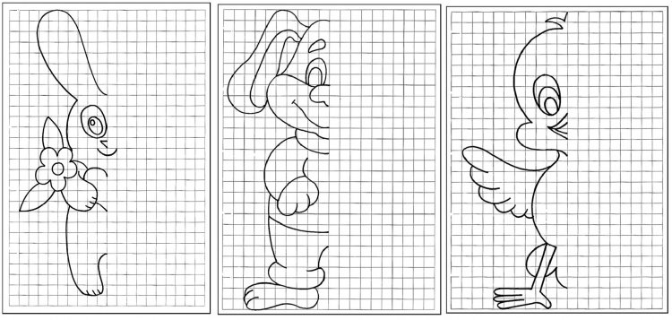 Дорисуй по клеткам. Продолжи узор. Нарисуй половинку. Рисование по клеточкам