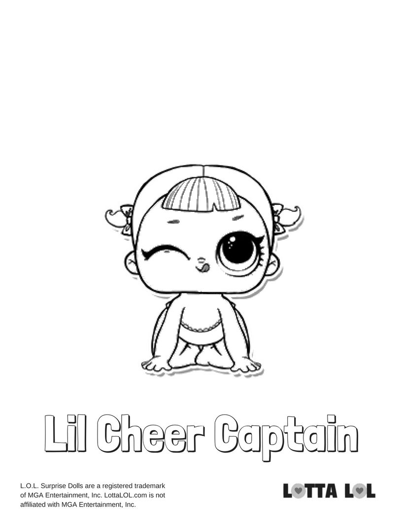 Раскраска Lil Cheer Captain, кукла лол сестренка чер каптеин 