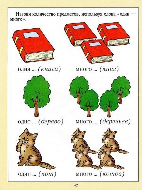Задания где нужно назвать предметы используя один и много