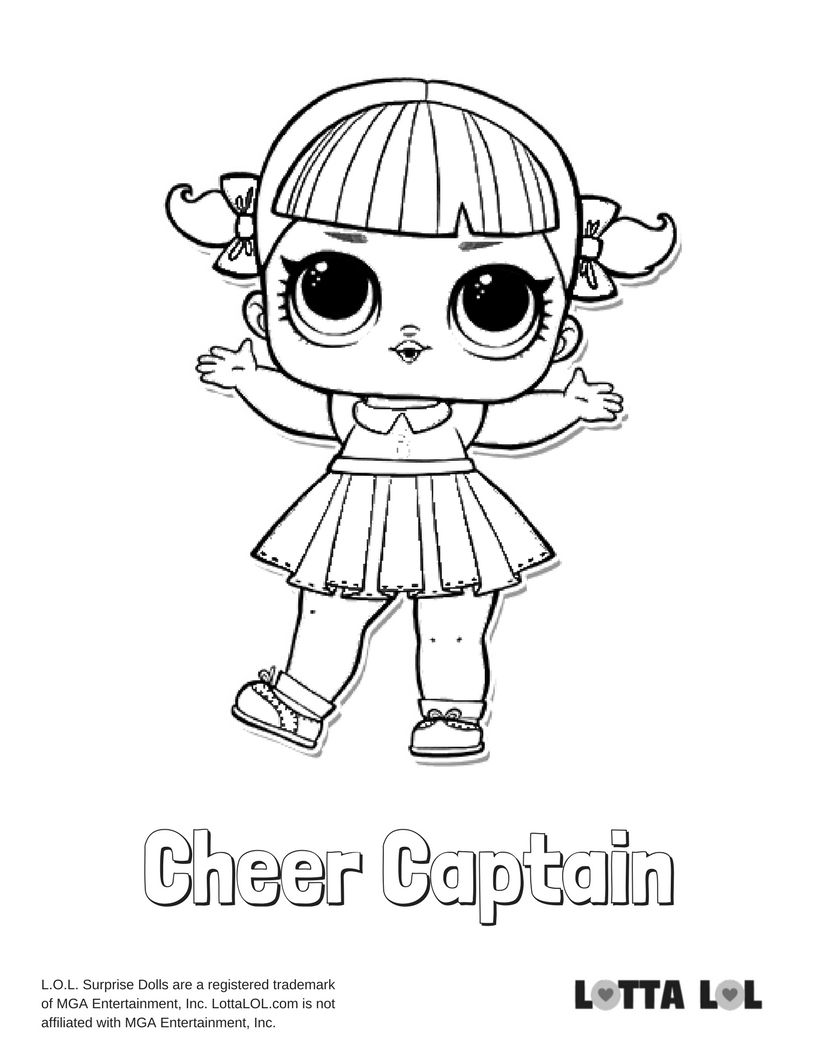 Раскраска кукла lol Cheer Captain из первой серии. раскраски куклы lol