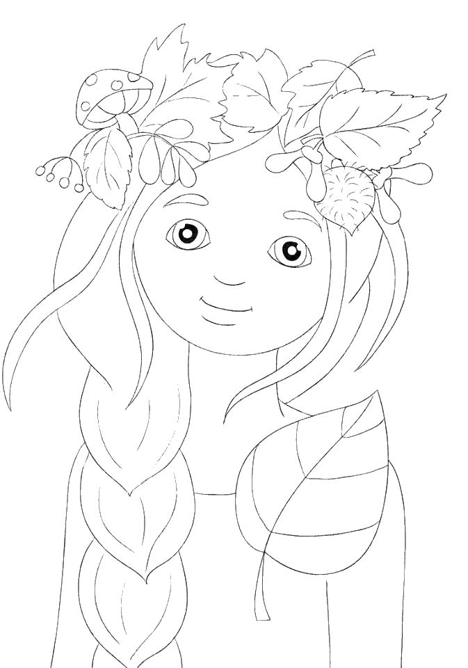 Красивая девочка с осенними листьями на голове