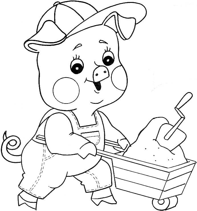 Раскраски с поросятами и волком. Три поросенка скачать бесплатно онлайн