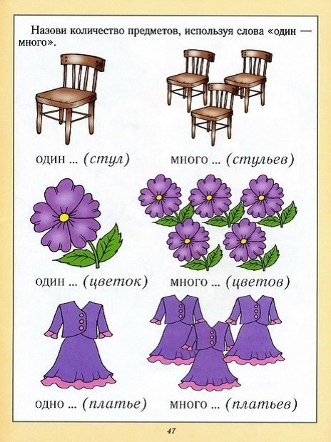 Задания где нужно назвать предметы используя один и много