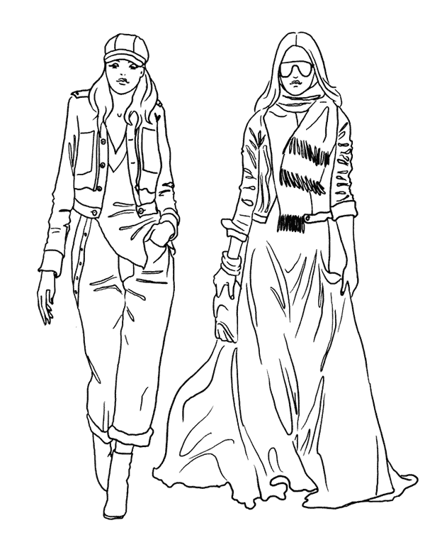 Раскраски с модными девчонками в красивых платьях 