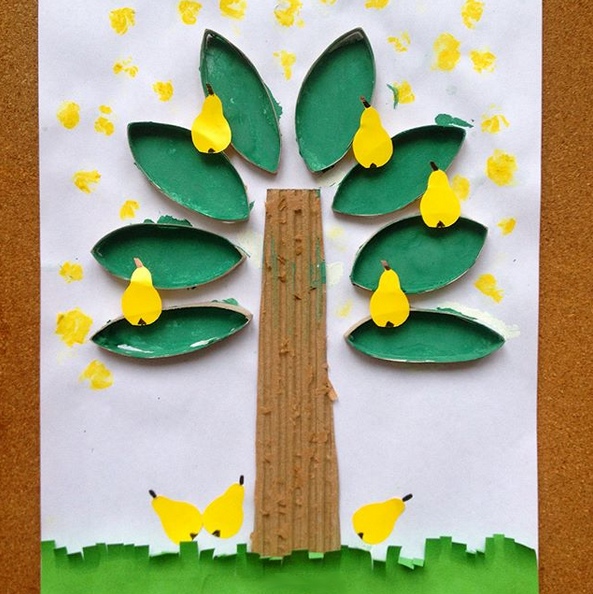 Аппликация дерева груши из цветной бумаги