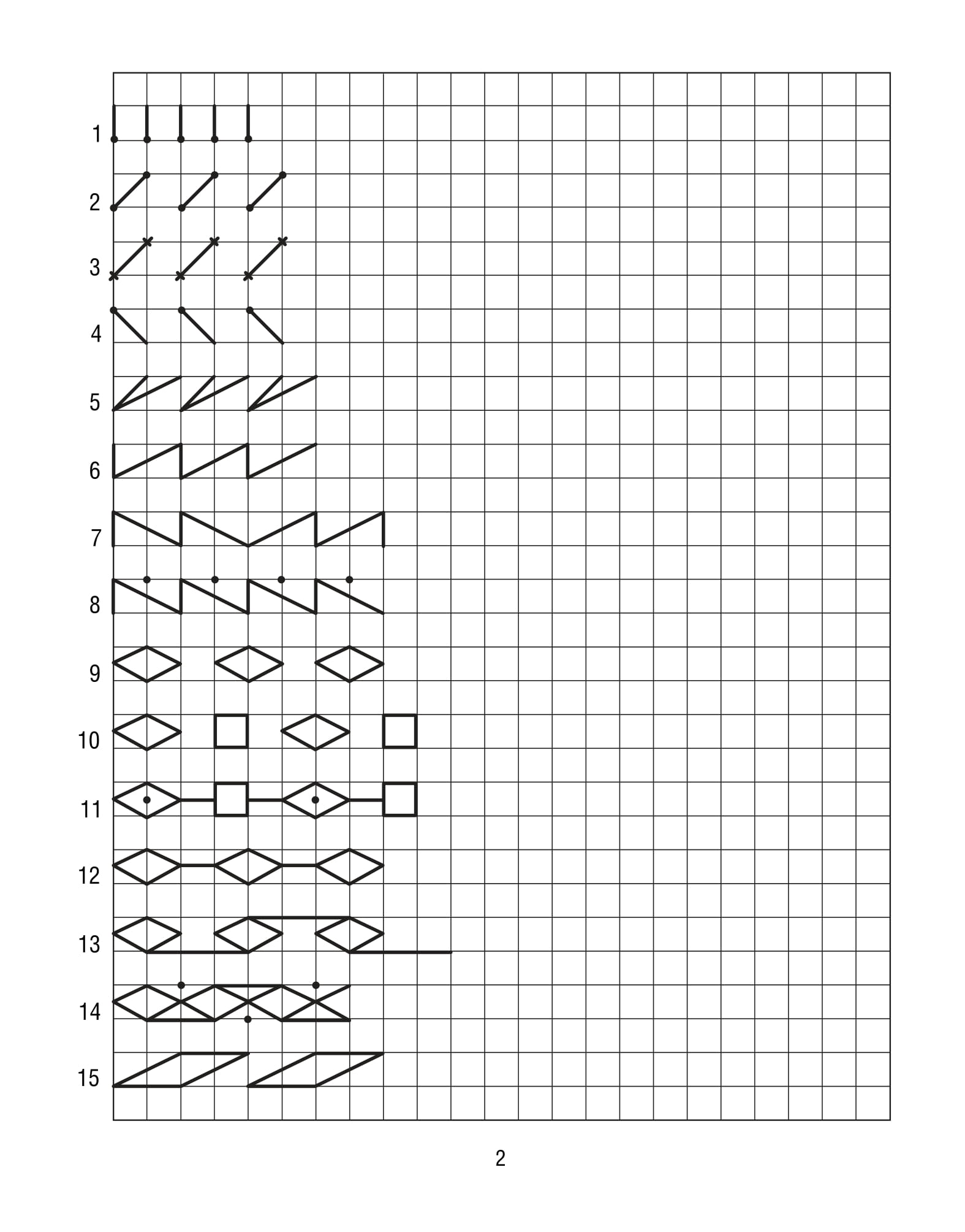 Продолжи узор по клеточкам. Нарисуй по образцу