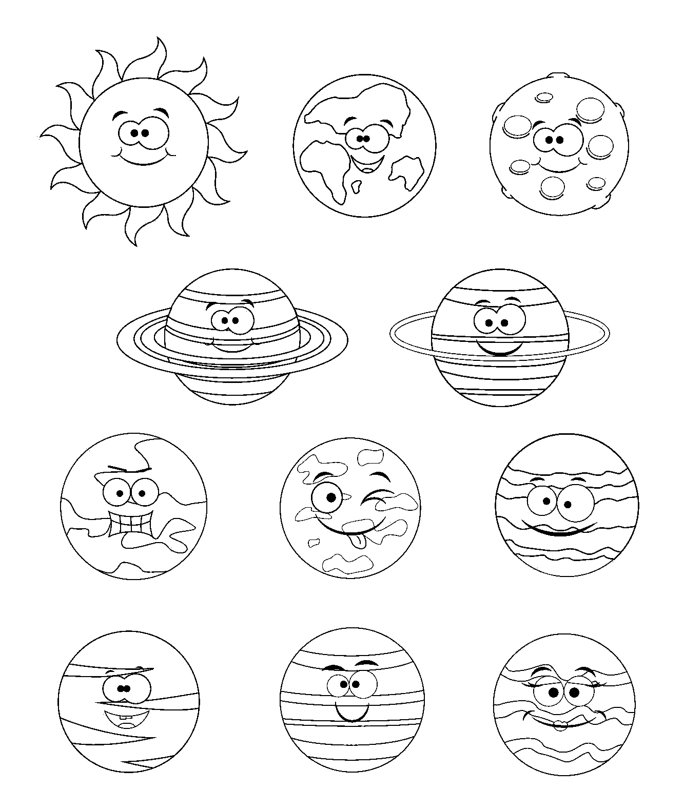 Раскраска Солнечная система с глазками