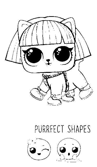 Раскраска лол purfect shpes, лол котенок с двуцветными волосами.