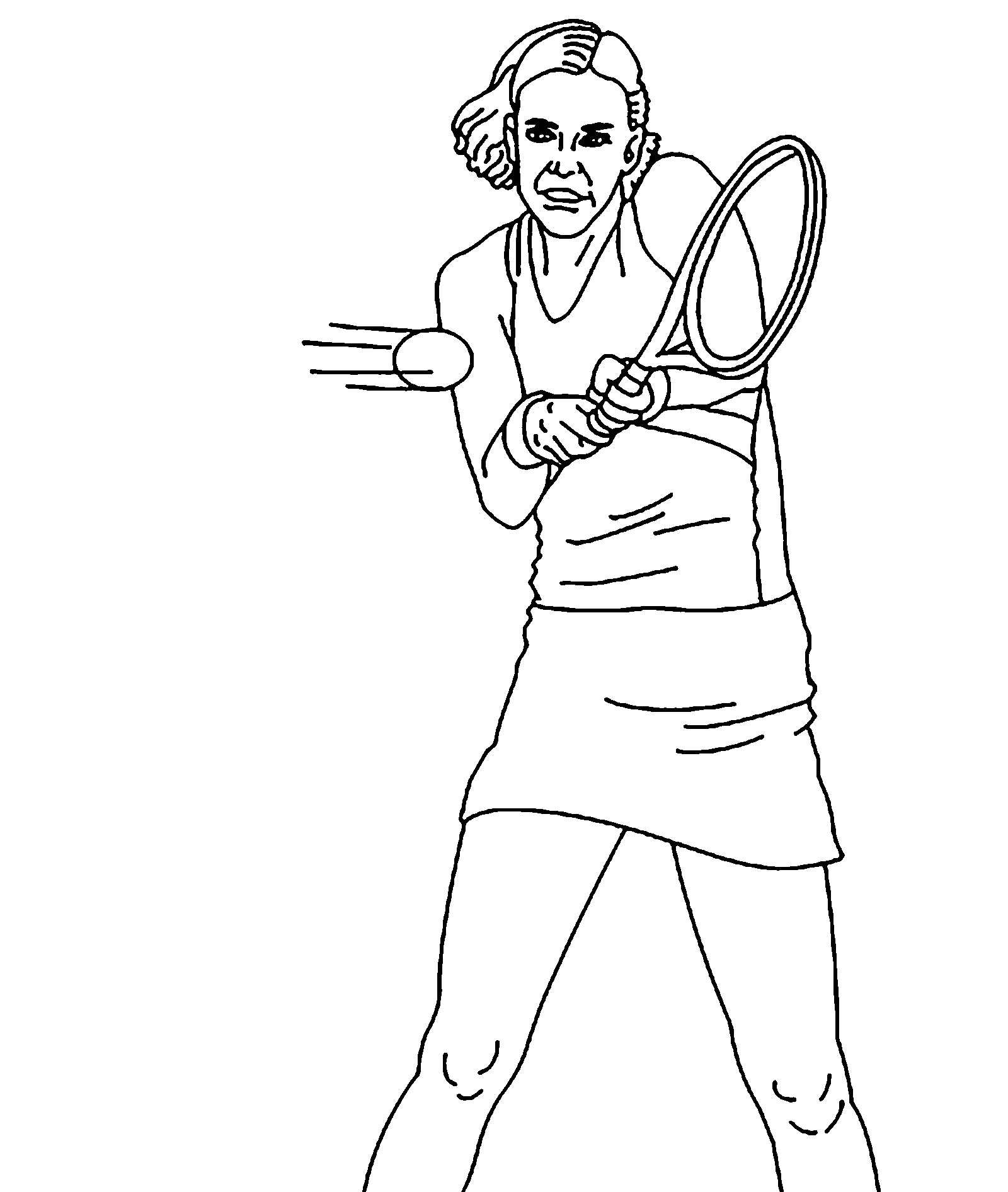 Раскраски про теннис. Люди играют в большой теннис с ракеткой и теннисным мячом