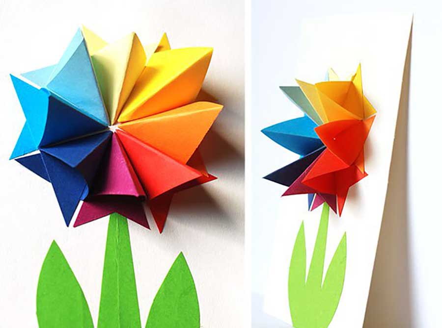 Объемная аппликация цветов из цветной бумаги