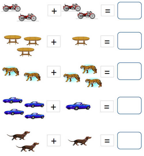 Задания по математике на сложение. Сосчитай предметы и скажи сколько их в сумме.