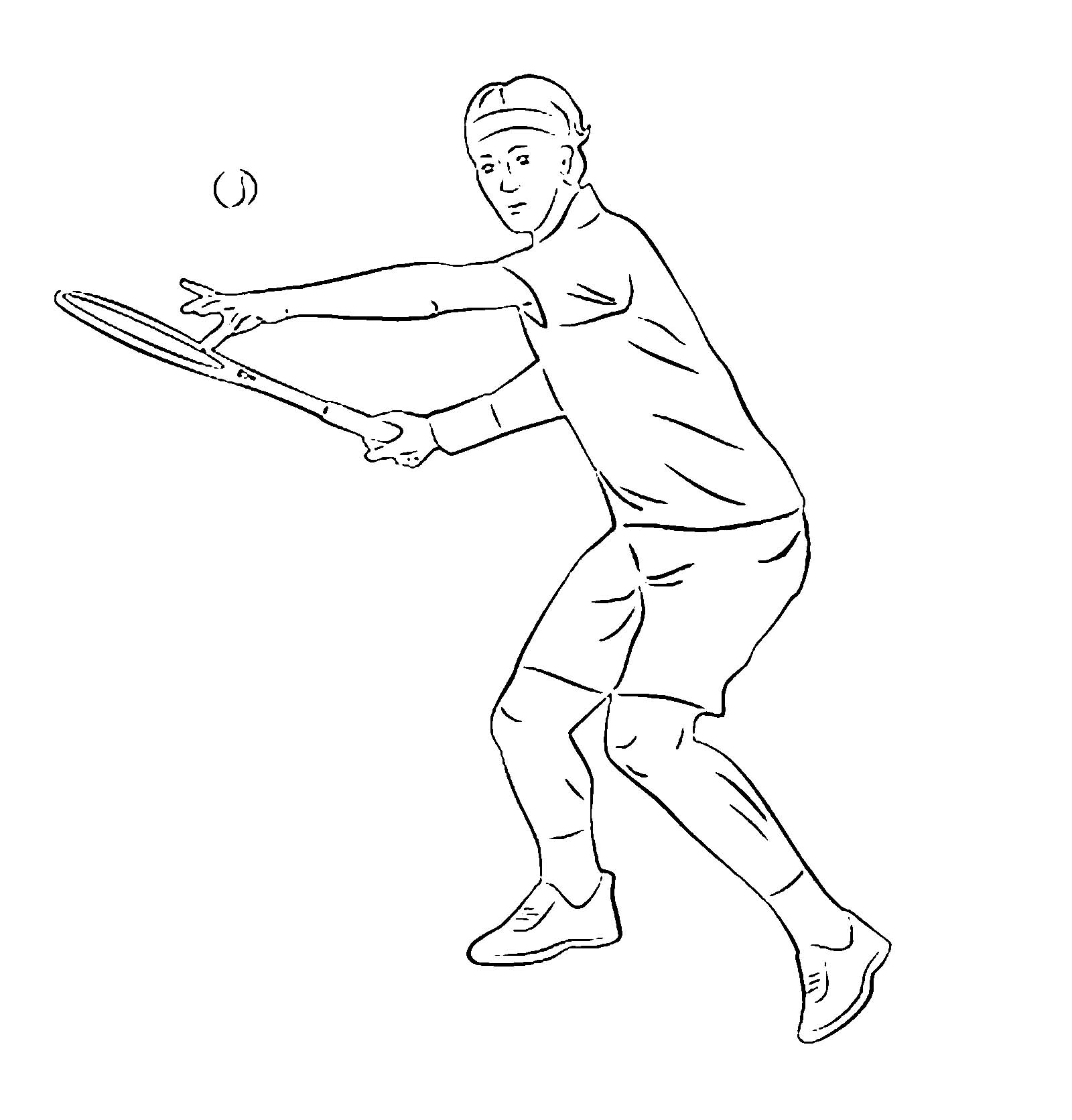 Раскраски про теннис. Люди играют в большой теннис с ракеткой и теннисным мячом