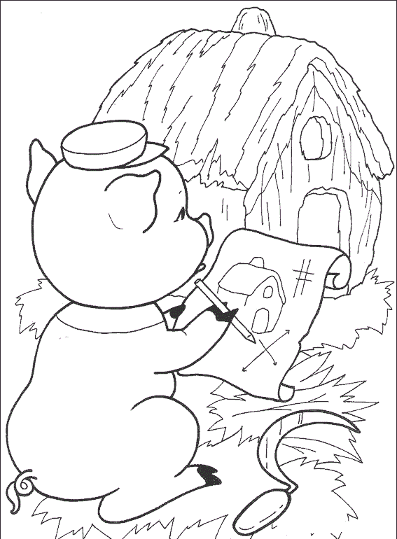 Раскраски с поросятами и волком. Три поросенка скачать бесплатно онлайн