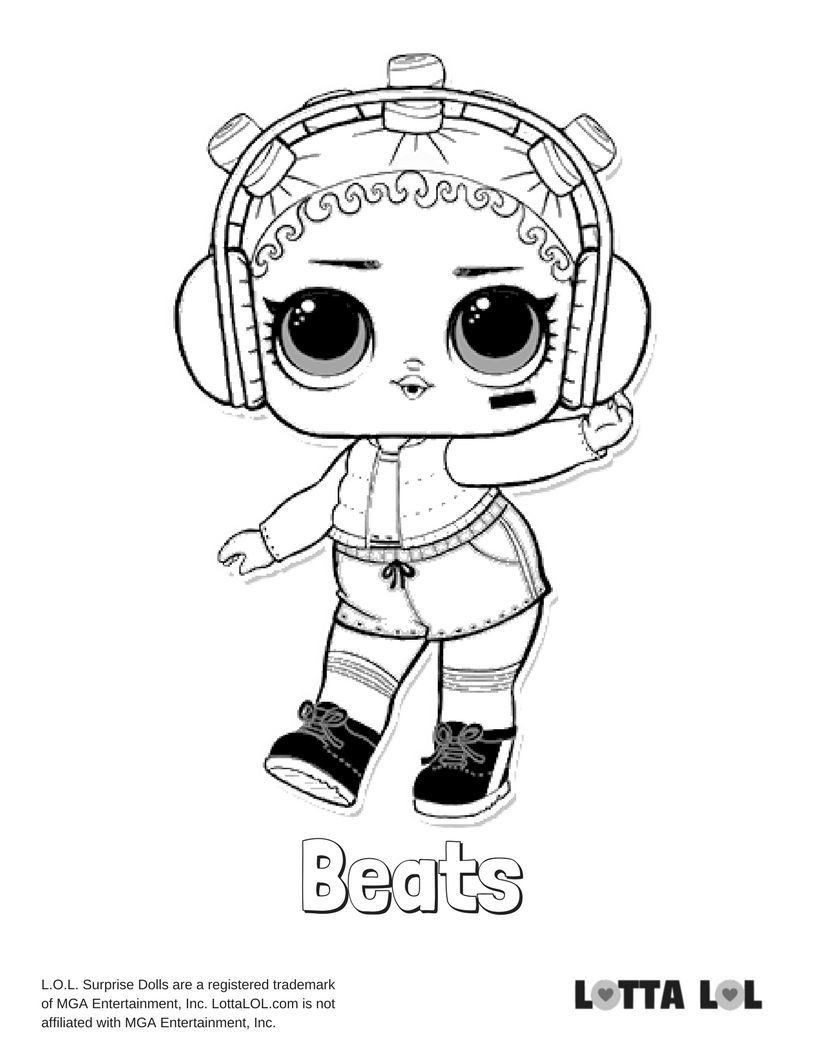 Раскраска кукла Beats, кукла лол битс, раскраски лол онлайн.