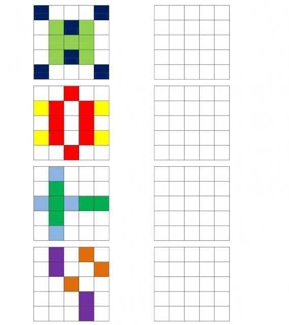 Нарисуй по клеточкам. Пиксельные узоры.Нарисуй по образцу.