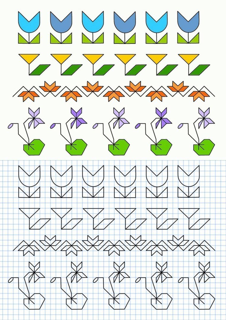 Прописи с рисунками по клеточкам. Задания где нужно повторить рисунок по клет...