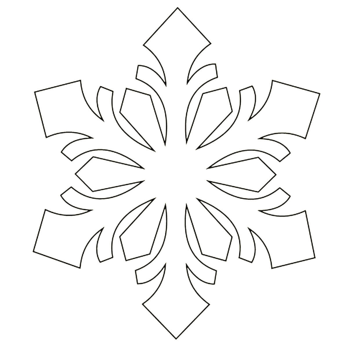 Раскраска Скачать новогодние снежинки. Как вырезать из бумаги снежинку.  Распечатать трафареты и шаблоны снежинок на новый год бесплатно