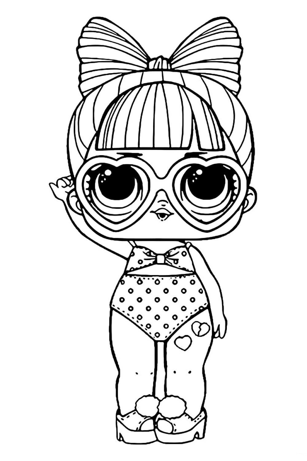 Раскраска лол для девочки с куклой  SPF Q.T, раскраски куклы LOL.