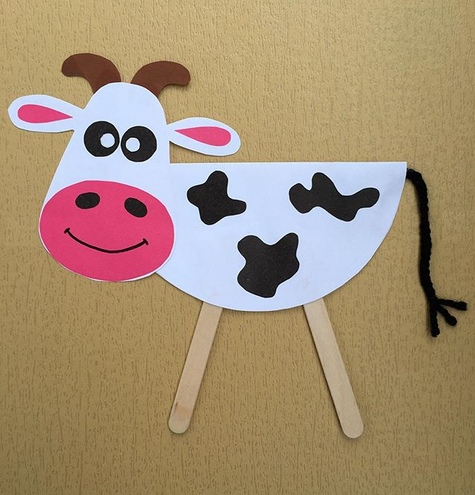 Аппликация корова из цветной бумаги