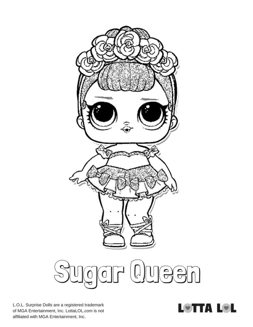 Раскраска кукла лол сюрприз Sugar Queen, раскраски лол, кукла в блестящем платье