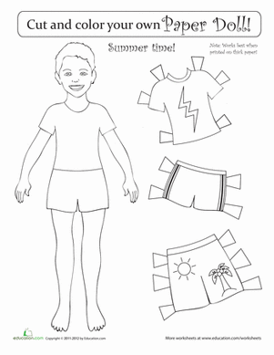 одень куклу. вырежи одежду и куклу из листа бумаги и раскрась ее